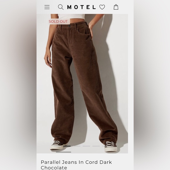 Motel Rocks corduroy trousers 90’s parallel jeans wide leg chocolate brown - Picture 2 of 16